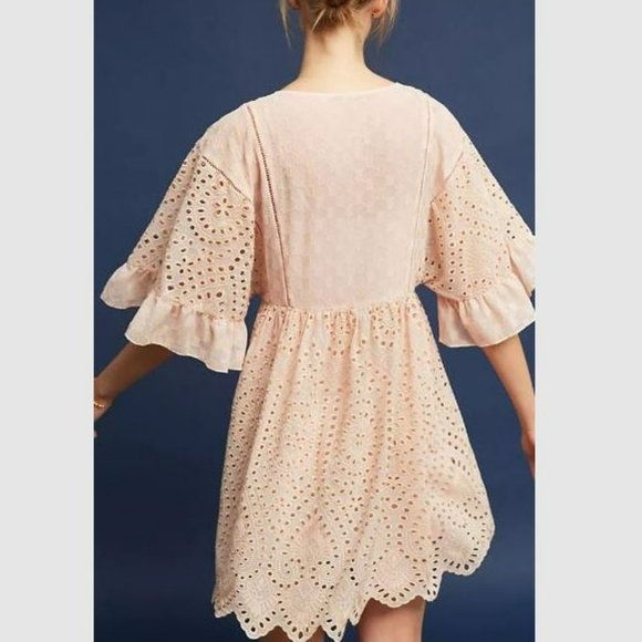Anthropologie Coquette Akemi + Kin Bohemian Eyelet Swing Dress Blush Pink Size 0 - Picture 2 of 14